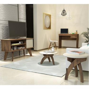 Imagem de Sala De Estar Rack Frank, Mesa De Centro Jade, Mesa De Apoio Jade E Mesa Para Notebook Cooler Artely Pinho/off White