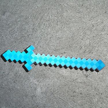 Imagem de Brinquedo Espada Pixel Minecraft 58cm Diamante à Pilha Azul