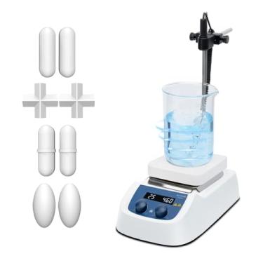 Imagem de ONiLAB Agitador Magnético Quadrado Digital Led De 280℃ De 5 Polegadas Com Placa De Trabalho De Aço Inoxidável Revestida De Cerâmica, 200-1500 Rpm, 110 V, Sensor De Sonda De Temperatura E 9 Barras D