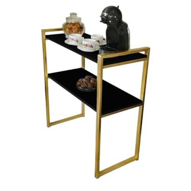 Imagem de Aparador Buffet Cantinho Do Café Mesa Industrial De Decoração 2 Prateleiras MDF Aço Porta Retrato Sala Copa Recepção(BRANCO C/PRETO)