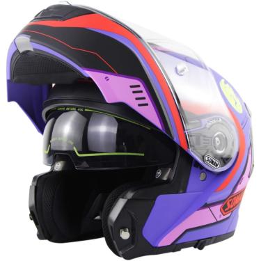 Imagem de Capacete Dianteiro Flip Up Da Motocicleta Com Viseira Solar Dupla, Capacetes Flip-up Modulares Capacete De Motocicleta Aprovado Pela Ece Capacete De Choque Integral, B, L(57-58cm)