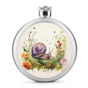 Imagem de Cantil de metal, adorável caracol impresso garrafa anca garrafa de aço inoxidável garrafa portátil garrafa de viagem leve garrafa durável