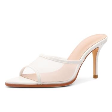 Imagem de Eldof Sandálias femininas de salto alto, bico aberto, malha, salto stiletto, sem fecho, 8,5 cm, Malha branca, 40