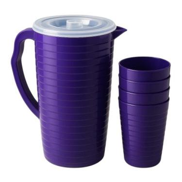 Imagem de kit Jarra 2L Canelada e 4 Copos 350ml Canelado Em Plástico Coloridos -