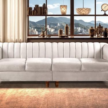 Imagem de Sofá 4 Lugares Decoração Retrô Clássico Realeza Chesterfield Bege