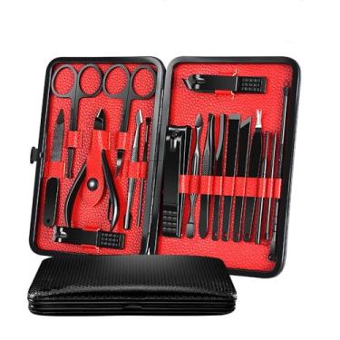 Imagem de Conjunto profissional de manicure - 18 peças - Kit de pedicure em aço inoxidável com alicate e cortador para paroníquia | Utensílios para cuidados com as unhas em casa e salão, preto
