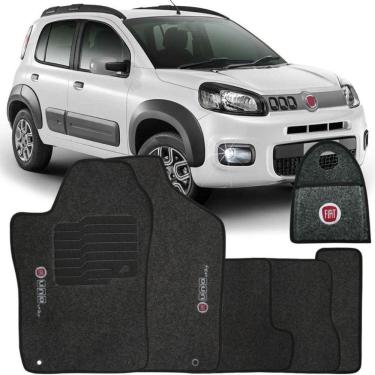 Imagem de Jogo Tapete Automotivo Carpete + Lixeira Fiat Uno Way 2011 à 2018 Soft Logo Bordado Grafite 6 Peças