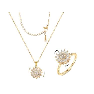 Imagem de KONPJE Colar Fidget de Girassol para Mulheres Colar de Lua Dourado Colar de Coração Giratório Colar Giratório Cristal Giratório Colar Lua Crescente Colar Ansiedade Colar Acessórios de Joias, Large,