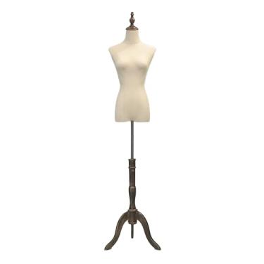 Imagem de Mannequin Torso de manequim com suporte, altura ajustável de 47-72" manequim feminino, base triangular de madeira maciça(Walnut wood,Medium)