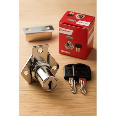 Imagem de Fechadura Tambor 22mm Lingueta Curta Moveis Armarios Gavetas 2 Chaves Renna 