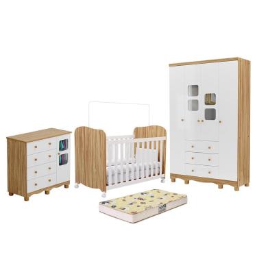 Imagem de Dormitório Uli Guarda Roupa 4 Portas, Cômoda e Berço com Colchão Supreme - Móveis Peroba