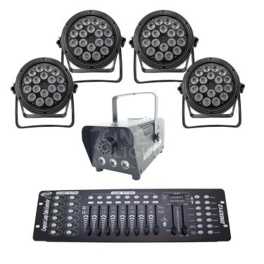 Imagem de Kit 4 Par Led 18X12W + Máquina De Fumaça 600W + Mesa Dmx 512