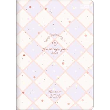 Imagem de Tilibra - Planner Grampeado 17,8 x 25,4 cm Soho 90 G 2026 - Fundo Xadrez Lilás