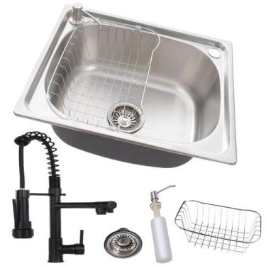 Imagem de Cuba Gourmet Cozinha Aço Inox 50Cm+ Torneira Gourmet Black - Stillus H