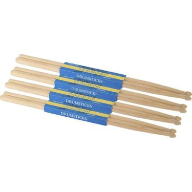 Imagem de Baquetas De Madeira Maple Natural Ponta Madeira Kit 4 Pares Bateria - 