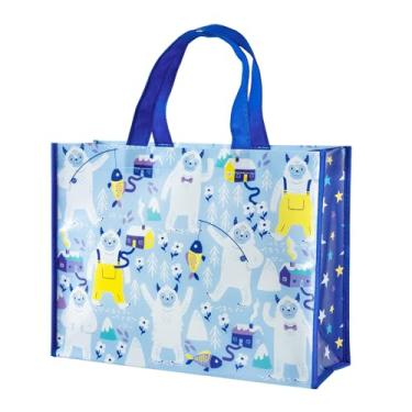 Imagem de WRAPAHOLIC Bolsa grande reutilizável de presente de monstro de neve de Natal com alças - 25,4 x 12,7 x 33 cm - Design Yeti azul, perfeita para sacolas de lembrancinhas de festa, sacola de compras