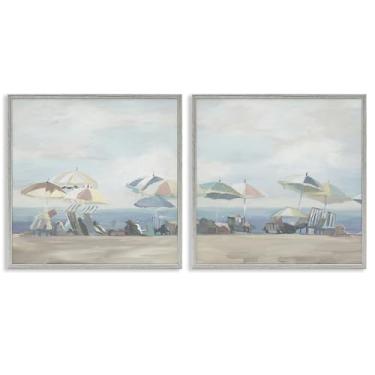 Imagem de Stupell Industries Guarda-chuvas de dia de praia pálido conjunto de arte giclée emoldurado cinza 2 peças por Liz Jardine, 43 x 43 cm