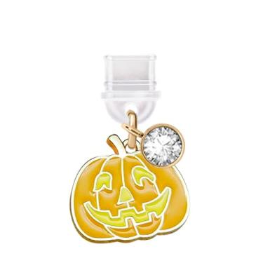 Imagem de ELISE & FONDA TP836 Tipo-C porta de carregamento antipoeira pequeno pingente de celular abóbora Halloween para iPhone 15/16/Samsung/OnePlus/Xiaomi/oppo telefones Android (amarelo)