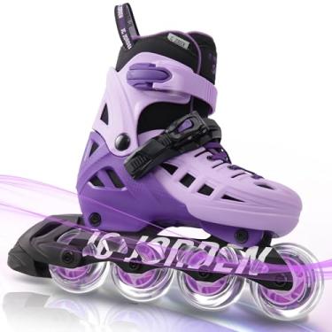 Imagem de Patins em linha para crianças, meninas e meninos, lâminas de patins ajustáveis de 4 tamanhos com rodas de iluminação total para mulheres e homens, revestimento externo durável, patins de 4 a 12