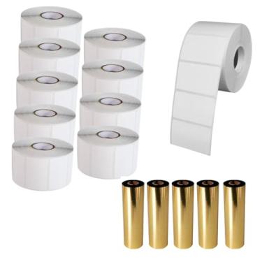 Imagem de Kit com 10 Rolos de Etiqueta Adesiva BOPP Fosco 50x30 + 5 Ribbons Misto