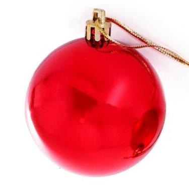 Imagem de Bola Natal Gigante 25cm Vermelha Grande Brilhante Enfeite Pendente Árv