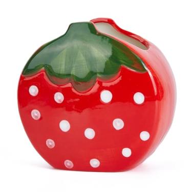 Imagem de DICOSMETIC 1 suporte de caneta de cerâmica de morango, porta-pincéis de maquiagem, organizador de armazenamento de pincéis de cosméticos, organizador de armazenamento de canetas de frutas para casa