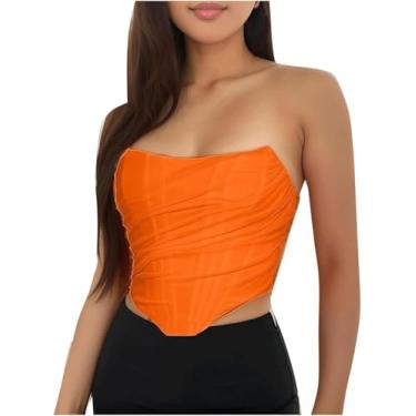 Imagem de Camisola Vintage Sem Alças Costas Abertas Tanques Femininos Desossada Malha Zip Back Bustier Top Colheita Para Fora Festa Namoro Tube Tops, Orange, XL