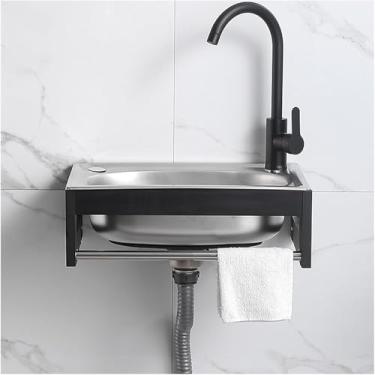 Imagem de Pia De Aço Inoxidável Montagem Na Parede Lavatório De Mãos, Pia Comercial Com Torneira E Kit De Drenagem, Pia De Preparação De Cozinha De Fazenda Pia De Lavanderia, P, 38x32CMx16CM