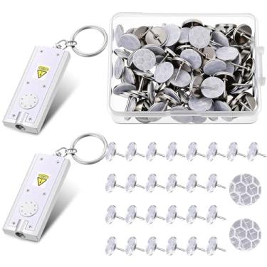 Imagem de Fullhawl Pacote com 100 tachinhas refletivas para trilha com 2 chaveiros de LED, marcadores, marcadores, pregos para caça, caminhada, acampamento, árvore, suporte (prata)