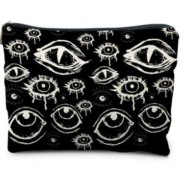 Imagem de Bolsa de maquiagem RYYCDOI Goth Evil Eyes Witchy Linen impermeável