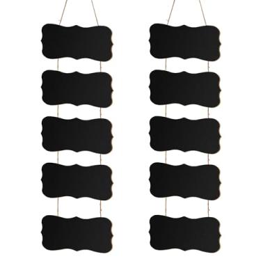 Imagem de 2 conjuntos de placa de lousa dupla face, quadro de mensagens apagável de madeira com borda de flor, quadro de menu rústico para cozinha, quadros de giz de memorando, placas de pendurar com corda para