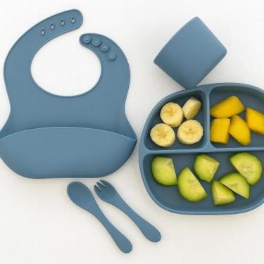 Imagem de Kit Alimentação 5 Peças Kit Prato Babador Copo Silicone - LittleFante