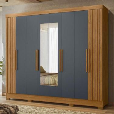 Imagem de Guarda Roupa Casal Frisado com Espelho 8 Portas e Pés Diplomata Moval,