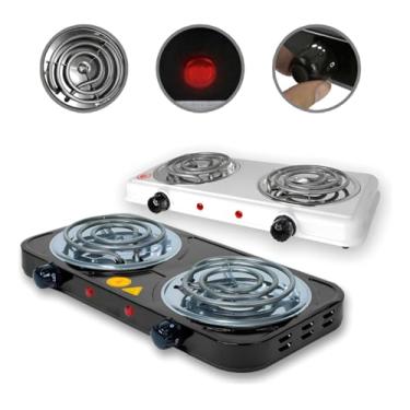 Imagem de Fogão Elétrico Portátil 2 Bocas 2000W 110V Fogareiro Cooktop Compacto Camping Apartamento Viagem