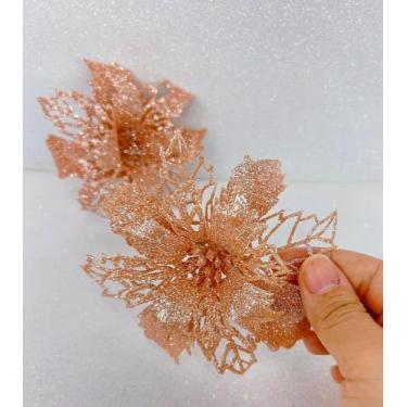 Imagem de 2 pçs Flor Artificial Grampo (10cm) Para Árvore De Natal Glitter Decor