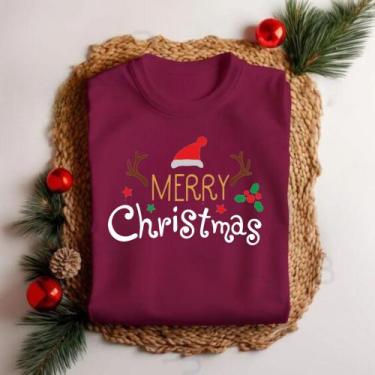 Imagem de Blusinha Natal '' Gorro do Papai Noel E Renas'' Estampada Camiseta 100