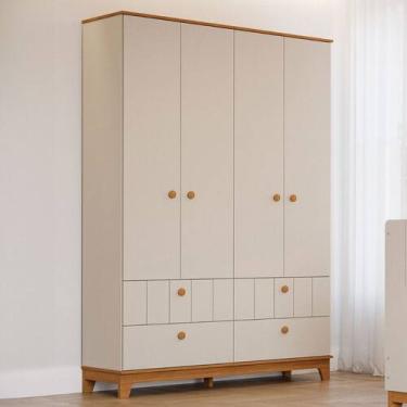 Imagem de Guarda-Roupa de Bebê Biscoito 4 Portas 4 Gavetas Off White/Nature - Pe