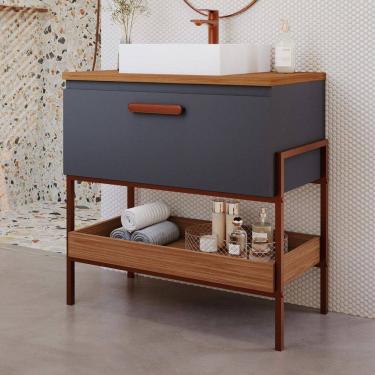 Imagem de Armário de Banheiro Portinari 60 Cm 1 Porta 100% Mdf Titanium/Freijó - Mgm Móveis