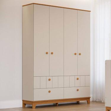 Imagem de Guarda-Roupa de Bebê Biscoito 4 Portas 4 Gavetas Off White/Natural - Permóbili