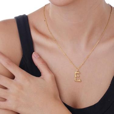 Imagem de Um colar com inicial com pingente de bambu banhado a ouro monograma personalizado para mulheres, F, Aço inoxidável, Sem Pedra Preciosa