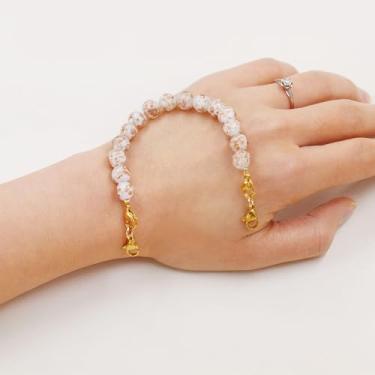 Imagem de Joias intercambiáveis com pulseira de fecho de lagosta duplo, corrente ajustável com pingente de contas de vidro de 8 mm com identificação médica e pulseiras de alerta de emergência para mulheres