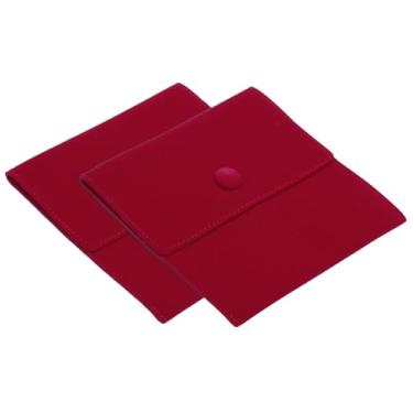 Imagem de Bolsa de joias de 12 x 12 cm, pacote com 2 bolsas de veludo macio com botão de pressão, armazenamento portátil para anéis, colar, pulseira, brinco, relógio, vermelho