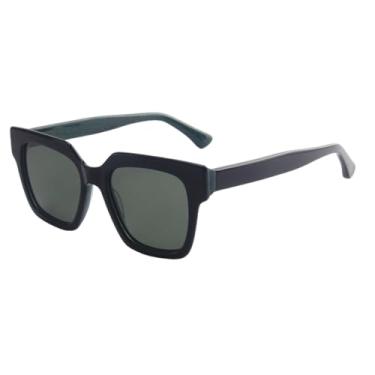 Imagem de HCHES Óculos de sol vintage femininos de acetato, polarizados, para homens, óculos de sol masculinos, proteção UV400 (preto e verde)