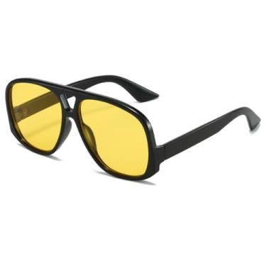 Imagem de Óculos de sol para mulheres, homens, aviador, retrô, quadrado, vintage, estilo anos 70, hastes baixas, Preto, amarelo, 59MM