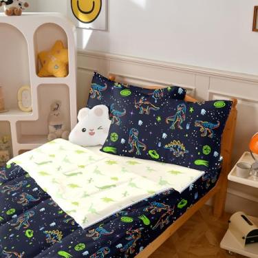 Imagem de Yadangxiawa Jogo de edredom infantil, solteiro com zíper, estampa de dinossauro, para adolescentes, lençol com elástico e fronhas para todas as estações (dinossauros-B)