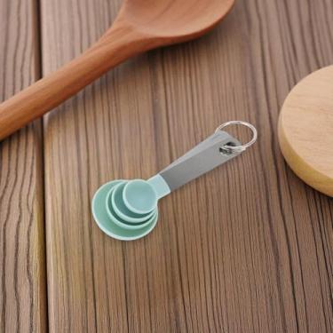 Imagem de Generic 1 conjunto de copos medidores, conjunto de 4 colheres medidoras, pode ser lavado na lava-louças, aço inoxidável, PP, azul, prateado