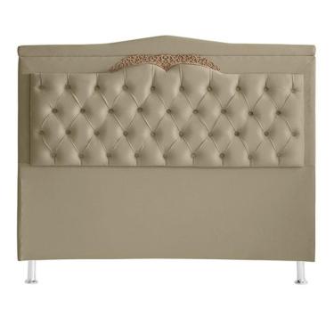 Imagem de Cabeceira De Cama Box Barcelona Casal 140 Cm Capitonê Retro Botão Encapados Suede Bege Do Lar Móveis