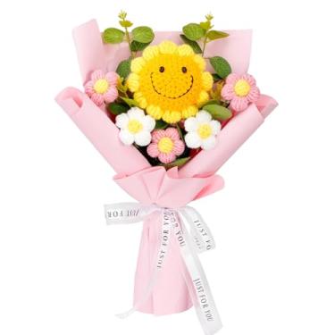 Imagem de XIAOMAIDAM Buquê de girassóis artificiais, flores artificiais de rosas tecidas à mão, adequado para decoração de mesa de família, para namorada, mãe, presente de aniversário e casamento (rosa girassol