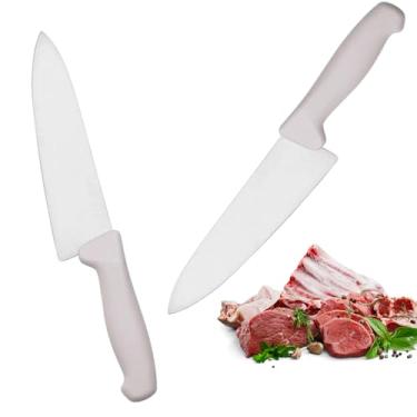 Imagem de 2 Facas Peixeira de Cozinha de 7 Polegadas de Carne Cabo Branco Faca Churrascos Cortes em Aço Inox