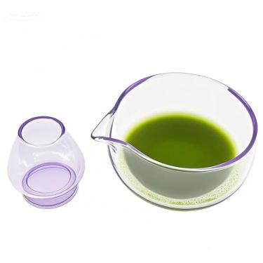 Imagem de LamChyar Tigela Matcha com bico, suporte para batedor Matcha, tigela de vidro Matcha e suporte de batedor, conjunto requintado Matcha para cerimônia do chá (Roxo)